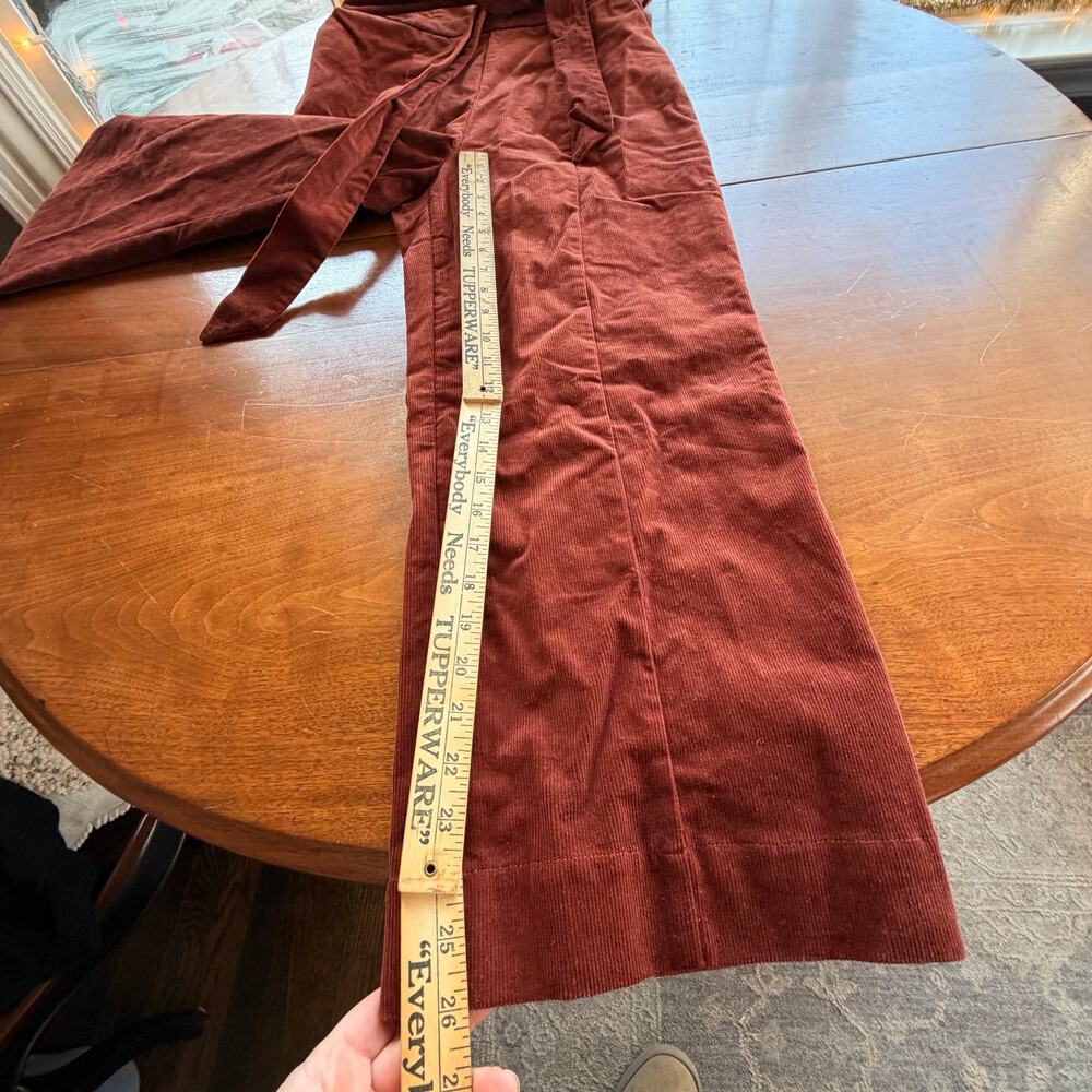 NEW Farrow burnt Orange Corduroy wide-Leg Overalls medium tie waist zip up back - Picture 7 of 7